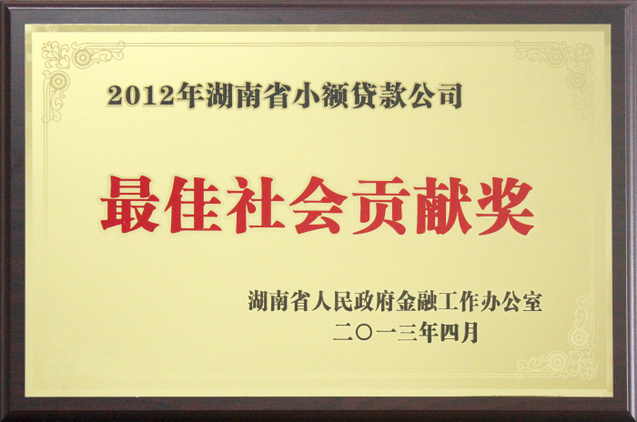 2012年湖南省小额贷款公司最佳社会贡献奖